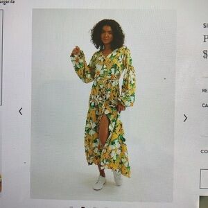 Sigal Tropical Print Balloon Sleeve Maxi Lotus Fabric Dress M